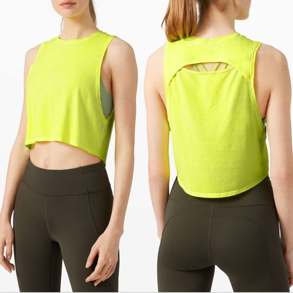 LULULEMON Cut Back Crop Tank Wash in Sublimado Pigment Dye Highlight Yellow Sz 4 - Picture 1 of 8